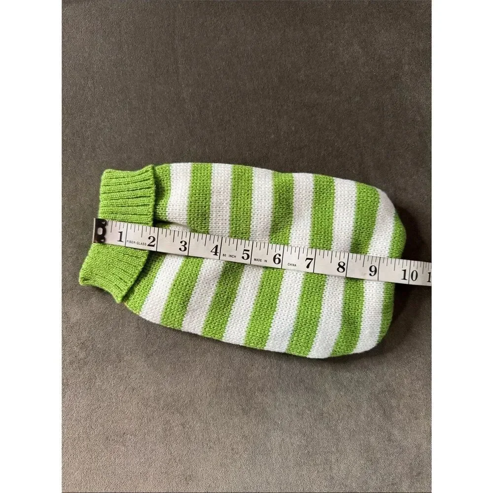 Green and White Striped Knit Pet Dog Cat Sweater Ribbed Turtle Neck Size M NEW